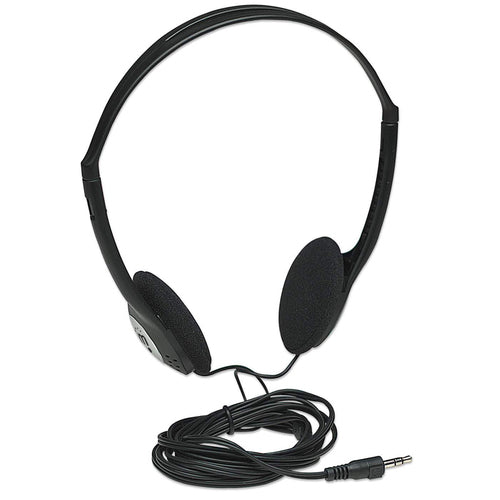Manhattan Stereo On-Ear Headphones (3.5mm), Adjustable Split Headband, Foam Earpads, Speaker 80W max, Standard 3.5mm stereo jack/plug for audio output, cable 2.2m, Black, Three Year Warranty