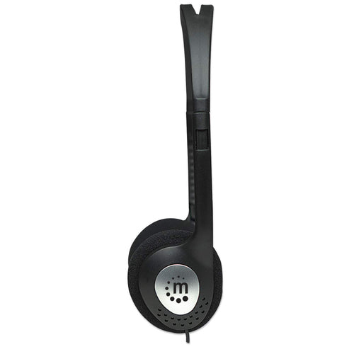 Manhattan Stereo On-Ear Headphones (3.5mm), Adjustable Split Headband, Foam Earpads, Speaker 80W max, Standard 3.5mm stereo jack/plug for audio output, cable 2.2m, Black, Three Year Warranty