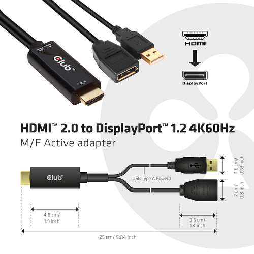 CLUB3D CAC-1331 video cable adapter 0.25 m HDMI DisplayPort Black