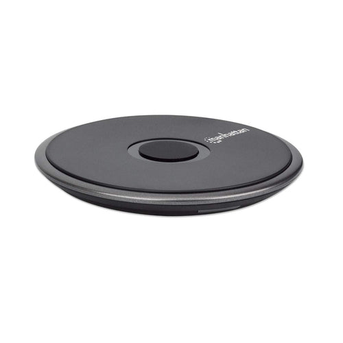 Manhattan Smartphone Wireless Charging Pad, QI certified, 10W, 7.5W and 5W charging, USB-C to USB-A cable included, USB-C input into pad, Cable 1.5m, Black, Three Year Warranty, Boxed