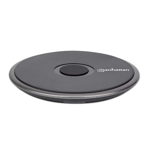 Manhattan Smartphone Wireless Charging Pad, QI certified, 10W, 7.5W and 5W charging, USB-C to USB-A cable included, USB-C input into pad, Cable 1.5m, Black, Three Year Warranty, Boxed