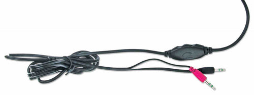 Manhattan Stereo Headset, Lightweight, adjustable microphone, in-line volume control, padded cloth ear cushions, two 3.5mm jack input plugs, cable 2m, Black, 3 year warranty