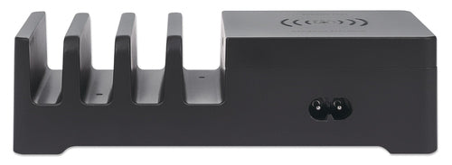 Manhattan Charging Station with Wireless Charging Pad (detachable), 1x Wireless, 1x USB-C and 4x USB-A Ports, Wireless Output: 2A, USB-C Output: 3A, USB-A Outputs: 1x 3A and 3x 2.4A max, Cable 1m, Black (Power Cable: Euro 2-pin plug to C7 figure-of-8