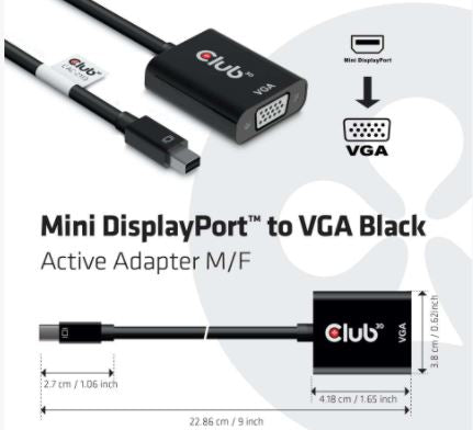CLUB3D MiniDisplayPort™ to VGA Black Active Adapter M/F