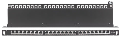 Intellinet Patch Panel, Cat6a, FTP, 24-Port, 19", 0.5U, Shielded, 90° Top-Entry Punch Down Blocks, Black
