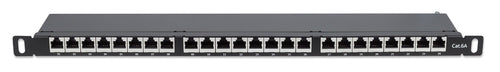 Intellinet Patch Panel, Cat6a, FTP, 24-Port, 19", 0.5U, Shielded, 90° Top-Entry Punch Down Blocks, Black