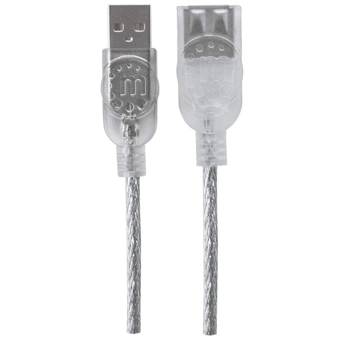 Manhattan USB-A to USB-A Extension Cable, 1.8m, Male to Female, 480 Mbps (USB 2.0), Hi-Speed USB, Translucent Silver, Lifetime Warranty