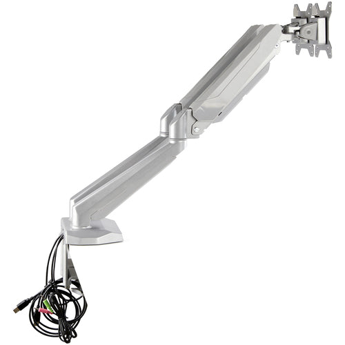 StarTech.com Desk Mount Dual Monitor Arm with USB & Audio - Desk Clamp VESA Mount for up to 32 inch Displays - 2x USB, 2x 3.5mm audio - Ergonomic Full Motion Dual Monitor Arm - Silver