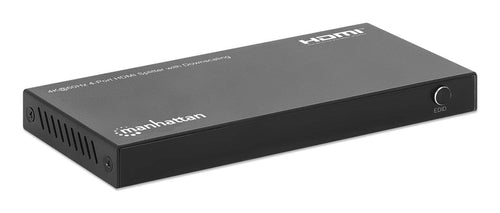 Manhattan HDMI Splitter with downscaling 4-Port , 4K@60Hz, Displays output from x1 HDMI source to x4 HD displays (same output to four displays), Downscale button to adjust a 4K input signal into 1080p, Micro-USB to USB-A power cable included (cable