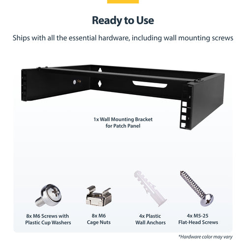 StarTech.com 2U Wall Mount Network Rack - 14In. Deep (Low Profile) - 19" Patch Panel Bracket for Shallow Server, IT Equipment, Network Switches - 77lbs/35kg Weight Capacity, Black