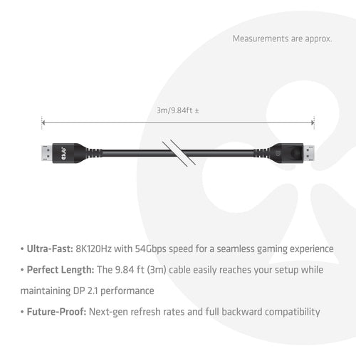 CLUB3D DisplayPort™ 2.1 DP54™ VESA® Certified Cable 8K120Hz 3m/ 9.84ft