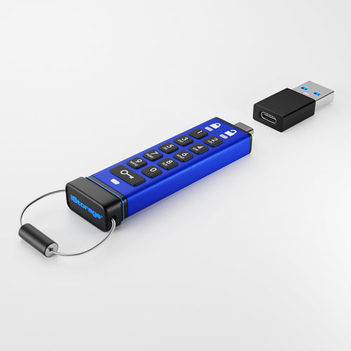 iStorage datAshur PRO+C 32GB | FIPS 140-3 Level 3 Certified | Secure USB Type-C drive | AES-XTS 256-bit Hardware Encryption | PIN protected | Type C-A adapter included