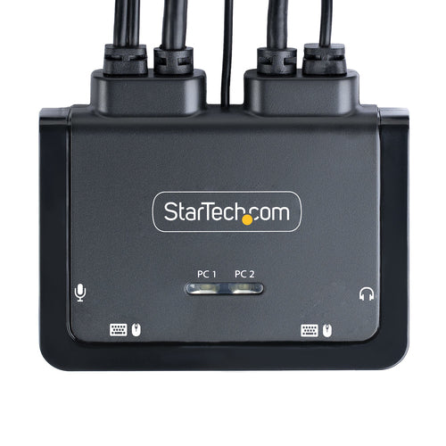 StarTech.com 2-Port USB-C Cable KVM Switch, 4K 60Hz DisplayPort Output, Compact KVM with 4ft/1.2m USB Type-C/Audio Integrated Cables, Bus Powered - Remote Push-Button/Hotkey Switching