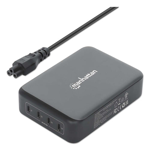 Manhattan 4-Port GaN USB Power Delivery Charging Station - 240 W / PD 3.1, Four USB-C PD Ports with up to 140 W per Port, 240 W Total Output, Power Delivery 3.1, Black