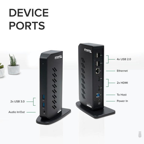 Plugable Technologies UD-3900Z laptop dock/port replicator Docking USB 3.2 Gen 1 (3.1 Gen 1) Type-C Black
