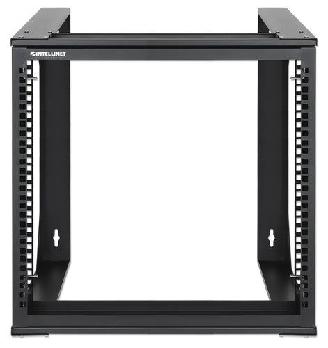 Intellinet 19" Wall Mount Open Frame Network Rack, 9U, Front-hinged Swing Frame Flat Pack, 2-Post, 17.7 in. Depth, Black RAL 9004