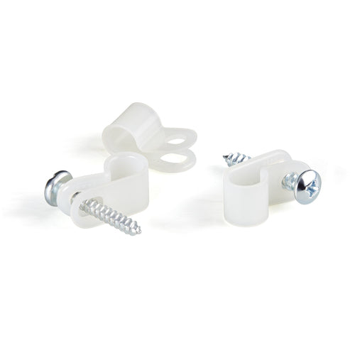 StarTech.com 100 Pack Screw Mount Cable Clamps - Large 7.9mm Bundle Cable Fastener/Holder - R-Type Single Reusable Nylon Clip - Screw Down Ethernet Cord Management Clamp - UL/94V-2 Rated TAA
