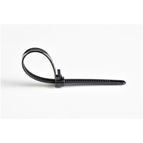 StarTech.com 8"(20cm) Reusable Cable Ties - 1/4"(7mm) wide, 1-7/8"(50mm) Bundle Dia. 50lb(22kg) Tensile Strength, Releasable Nylon Ties, Indoor/Outdoor, 94V-2/UL Listed, 100 Pack - Black