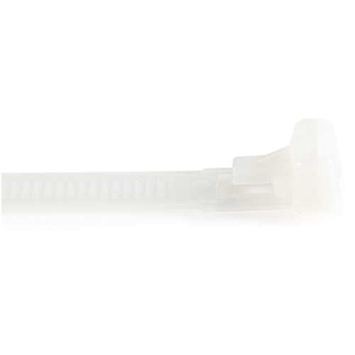 StarTech.com 8"(20cm) Reusable Cable Ties - 1/4"(7mm) wide, 1-7/8"(50mm) Bundle Dia. 50lb(22kg) Tensile Strength, Releasable Nylon Ties, Indoor/Outdoor, 94V-2/UL Listed, 100 Pack - White