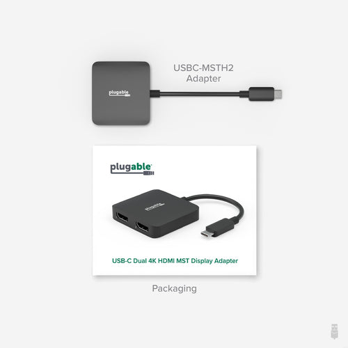 Plugable Technologies USB C to HDMI Adapter for Dual Monitors 4K 60Hz, Compatible with Windows, Chromebook, USBC Thunderbolt USB4 Laptops, MST Extended Display Type C Multi HDMI Port Adapter, Driverless USBC-MSTH2