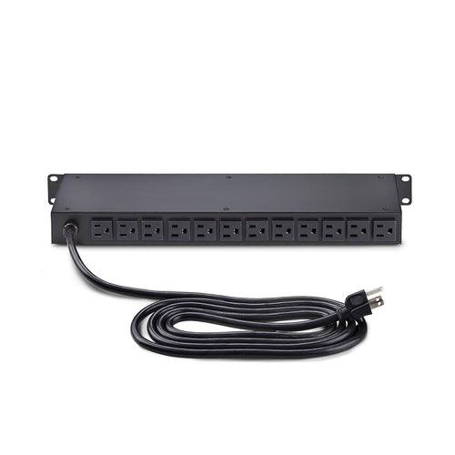 StarTech.com 16-Outlet Horizontal Rack Mount Metered PDU, 1U Server Power Strip w/Surge Protector, 125V/15A, 8ft (2.4m) Power Cable, Power Distribution Unit, TAA