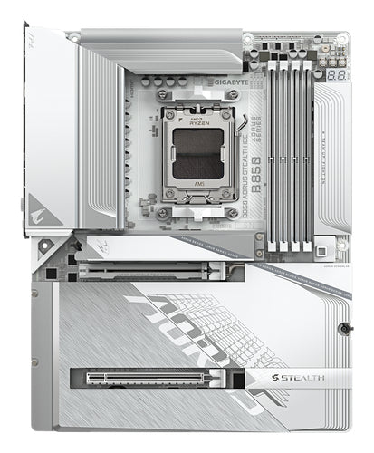 GIGABYTE B850 AORUS STEALTH ICE Motherboard - AMD Ryzen 9000 Series CPUs, 14+2+2 Phases Digital VRM, up to 8200MHz DDR5 (OC), 2xPCIe 5.0 + 2xPCIe 4.0 M.2, WIFI 7, 5 GbE LAN, USB 3.2 Gen 2