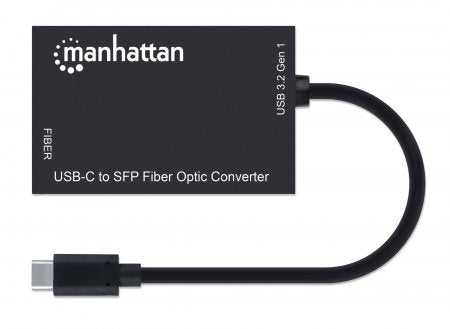 Manhattan USB-C to SFP Fibre Optic Converter, 5 Gbps (USB 3.2 Gen1 aka USB 3.0), Gigabit (1000 Mbps) Ethernet Optical Network Connection, Open SFP Slot, Equivalent to US1GC30SFP, SuperSpeed USB, Fiber, Black, Three Year Warranty