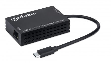Manhattan USB-C to SFP Fibre Optic Converter, 5 Gbps (USB 3.2 Gen1 aka USB 3.0), Gigabit (1000 Mbps) Ethernet Optical Network Connection, Open SFP Slot, Equivalent to US1GC30SFP, SuperSpeed USB, Fiber, Black, Three Year Warranty