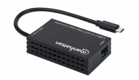 Manhattan USB-C to SFP Fibre Optic Converter, 5 Gbps (USB 3.2 Gen1 aka USB 3.0), Gigabit (1000 Mbps) Ethernet Optical Network Connection, Open SFP Slot, Equivalent to US1GC30SFP, SuperSpeed USB, Fiber, Black, Three Year Warranty