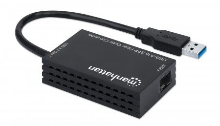 Manhattan USB-A to SFP Fibre Optic Converter, 5 Gbps (USB 3.2 Gen1 aka USB 3.0), Gigabit (1000 Mbps) Ethernet Optical Network Connection, Open SFP Slot, Equivalent to US1GA30SFP, SuperSpeed USB, Fiber, Black, Three Year Warranty