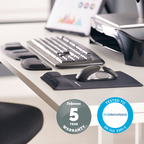 Fellowes Mouse Mat Wrist Support - Health-V Mouse Pad with Antibacterial Protection - Ergonomic Mouse Mat for Computer, Laptop, Home Office Use - Black