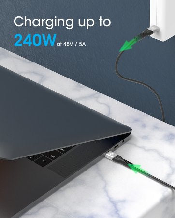 Manhattan Fast USB-C to USB-C Cable (240W), 2m, 240W Laptop Charging, Works with ALL Laptops (Note additional USB-C 240W wall charger needed), Extra-Long Reach for Desk or Floor Sockets, 3 year Warranty