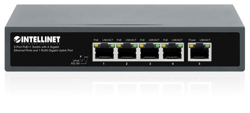 Intellinet 5-Port PoE++ Switch with 4 Gigabit Ethernet Ports and 1 RJ45 Gigabit Uplink Port