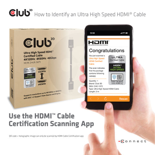 CLUB3D Ultra High Speed HDMI 4K120Hz, 8K60Hz Certified Cable 48Gbps M/M 1.5 m/4.92 ft