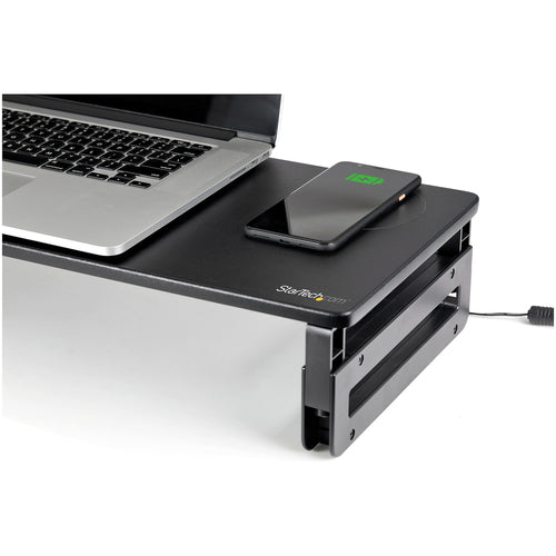 StarTech.com Monitor Riser Stand with Wireless Charging Pad - 15W Qi Charger (Fast Wireless Charge) - Height Adjustable Computer Monitor/Laptop Riser Stand for Desk w/ Phone/Tablet Charger