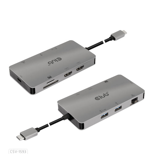 CLUB3D Type-C 8-in-1 hub with 2x HDMI, 2x USB-A, RJ45, SD/ Micro SD card slots and USB Type-C female port