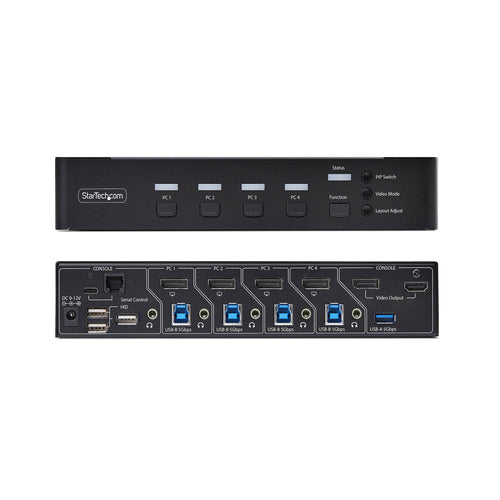 StarTech.com 4-Port DisplayPort KVM Switch with Mouse Roaming and Multi-View / Picture-in-Picture, 4K 60Hz, USB 3.0 (5Gbps) Hub, Hotkey Control, TAA Compliant