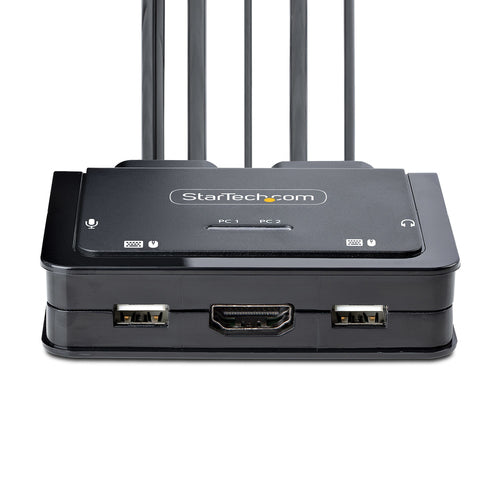 StarTech.com 2-Port Hybrid USB-C HDMI Cable KVM Switch, 4K 60Hz, Compact KVM with 6ft/1.8m USB-A/HDMI/Audio & 4ft/1.2m USB-C Integrated Host Cables, Bus Powered - Remote Push Button/Hotkey Switching