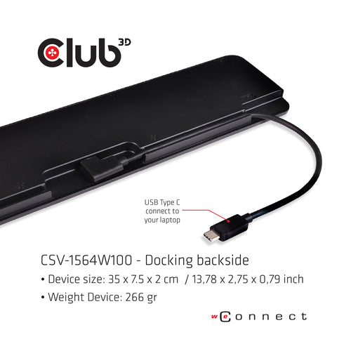 CLUB3D USB Type C 3.2 Gen1 Triple Display Dynamic PD Charging Dock 100W PD Power charger