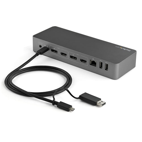 StarTech.com Universal Laptop Docking Station, Hybrid USB-C & USB-A Dock, Dual 4K DP & HDMI, 100W PD, Mac / Windows / Chrome OS, 4x USB 5Gbps Hub, GbE