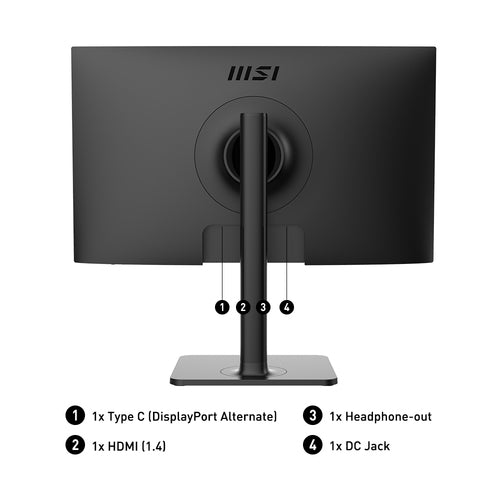 MSI Modern MD241P 23.8 Inch Monitor with Adjustable Stand, Full HD (1920 x 1080), 75Hz, IPS, 5ms, HDMI, DisplayPort, USB Type-C, Built-in Speakers, Anti-Glare, Anti-Flicker, Less Blue light, TÜV Certified, VESA, Kensington, Black,9S6-3PA59H-021