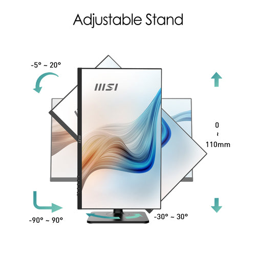 MSI Modern MD241P 23.8 Inch Monitor with Adjustable Stand, Full HD (1920 x 1080), 75Hz, IPS, 5ms, HDMI, DisplayPort, USB Type-C, Built-in Speakers, Anti-Glare, Anti-Flicker, Less Blue light, TÜV Certified, VESA, Kensington, Black,9S6-3PA59H-021