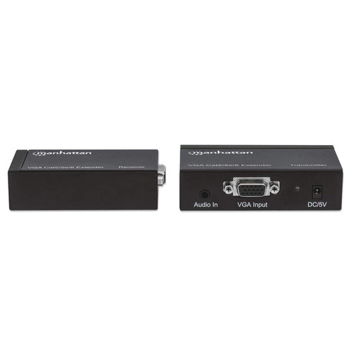 Manhattan VGA Cat5/5e/6 Extender, Extends video and audio signals up to 300m, Black, Three Year Warranty