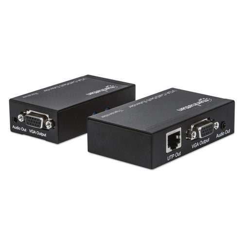 Manhattan VGA Cat5/5e/6 Extender, Extends video and audio signals up to 300m, Black, Three Year Warranty