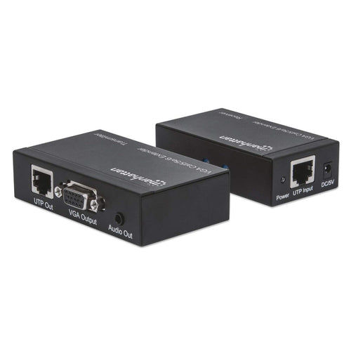 Manhattan VGA Cat5/5e/6 Extender, Extends video and audio signals up to 300m, Black, Three Year Warranty