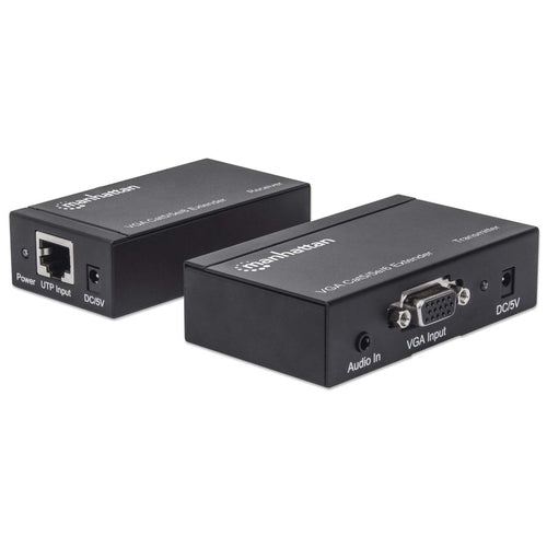 Manhattan VGA Cat5/5e/6 Extender, Extends video and audio signals up to 300m, Black, Three Year Warranty