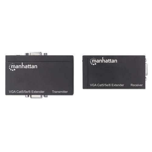 Manhattan VGA Cat5/5e/6 Extender, Extends video and audio signals up to 300m, Black, Three Year Warranty