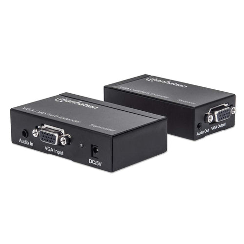 Manhattan VGA Cat5/5e/6 Extender, Extends video and audio signals up to 300m, Black, Three Year Warranty