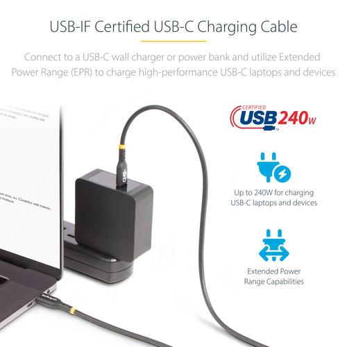 StarTech.com 3ft USB-C Charging Cable, USB-IF Certified USB C Cable, 240W PD EPR, USB 2.0 Type-C Laptop Charger Cord, USB-C Data Transfer Cable, TPE Jacket, M/M