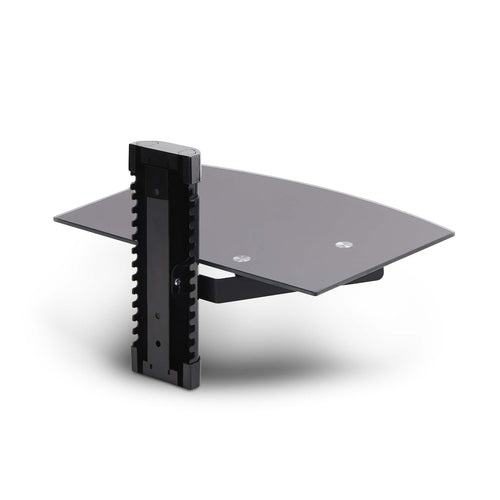 StarTech.com Floating Wall-Mounted AV Shelf, Adjustable Height Shelf For Under TV, Organize A/V Equipment On Black Tempered Glass Shelf